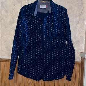 Dark blue & brown denim & flower fox shirt (L slim fit)